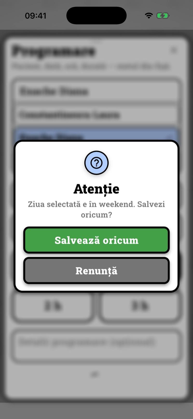 Avertisment când programarea cade în weekend